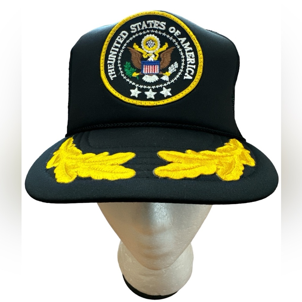 Vintage Snapback Hat Cap Mesh‎ United States Of America Eagle Flag Black USA